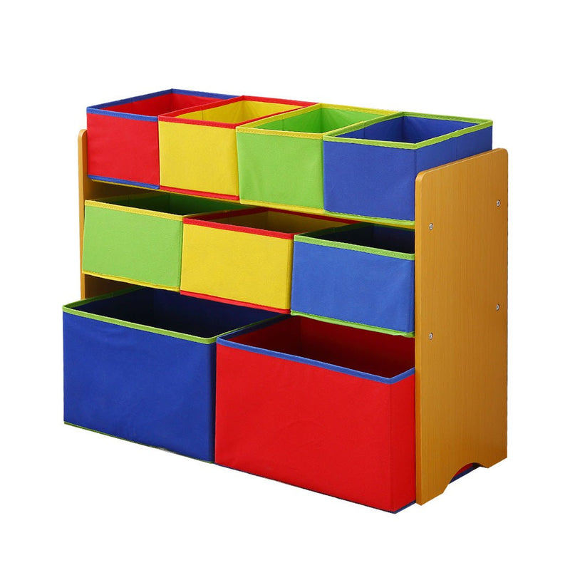 Levede Kids Toy Box 9 Bins Storage Rack Organiser Cabinet Wooden Bookcase 3 Tier Payday Deals