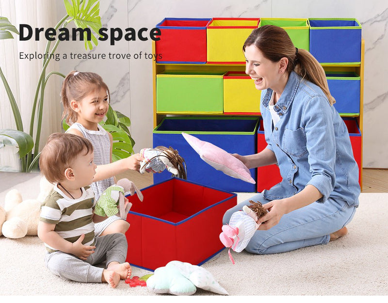 Levede Kids Toy Box 9 Bins Storage Rack Organiser Cabinet Wooden Bookcase 3 Tier Payday Deals