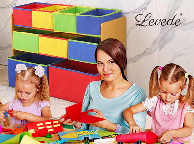 Levede Kids Toy Box 9 Bins Storage Rack Organiser Cabinet Wooden Bookcase 3 Tier Payday Deals