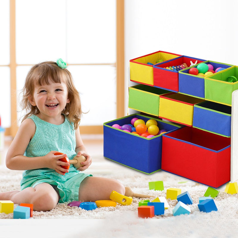 Levede Kids Toy Box 9 Bins Storage Rack Organiser Wooden Bookcase 3 Tier White Payday Deals