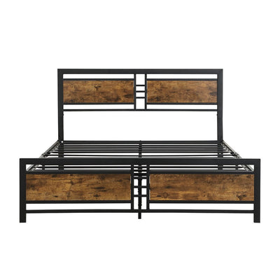 Levede Metal Bed Frame Double Size Mattress Base Platform Wooden Headboard Black Payday Deals