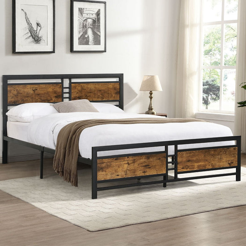 Levede Metal Bed Frame Double Size Mattress Base Platform Wooden Headboard Black Payday Deals