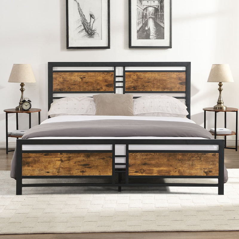 Levede Metal Bed Frame Double Size Mattress Base Platform Wooden Headboard Black Payday Deals