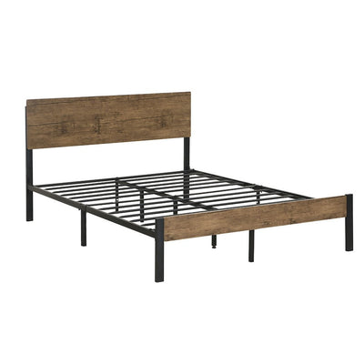 Levede Metal Bed Frame Double Size Mattress Base Platform Wooden Headboard Brown