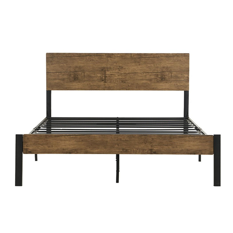 Levede Metal Bed Frame Double Size Mattress Base Platform Wooden Headboard Brown Payday Deals