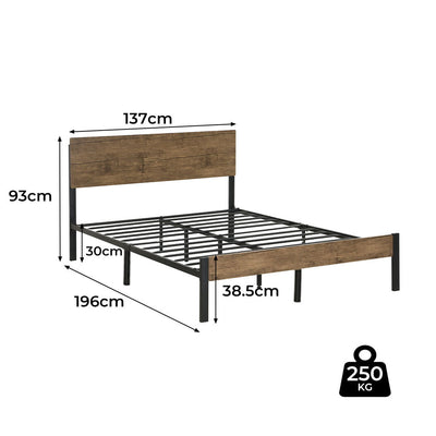 Levede Metal Bed Frame Double Size Mattress Base Platform Wooden Headboard Brown Payday Deals