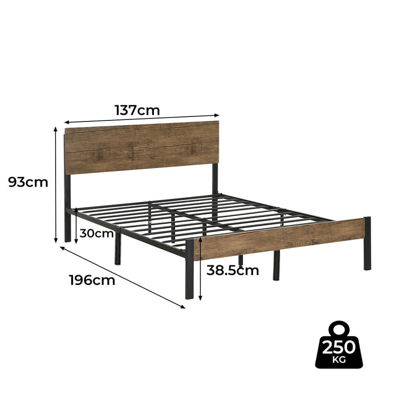 Levede Metal Bed Frame Double Size Mattress Base Platform Wooden Headboard Brown Payday Deals