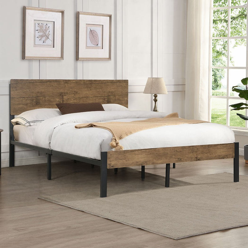 Levede Metal Bed Frame Double Size Mattress Base Platform Wooden Headboard Brown Payday Deals