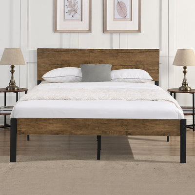 Levede Metal Bed Frame Double Size Mattress Base Platform Wooden Headboard Brown Payday Deals