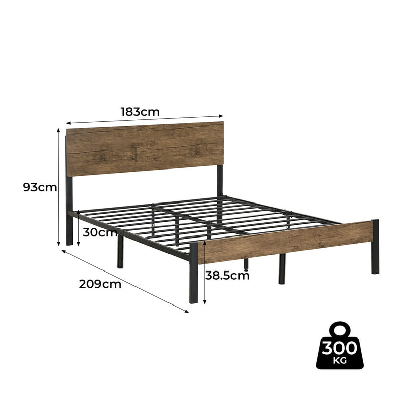 Levede Metal Bed Frame King Size Mattress Base Platform Wooden Headboard Brown Payday Deals