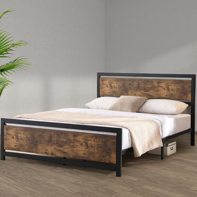 Levede Metal Bed Frame Mattress Base Platform Wooden Industrial  Double Rustic Payday Deals