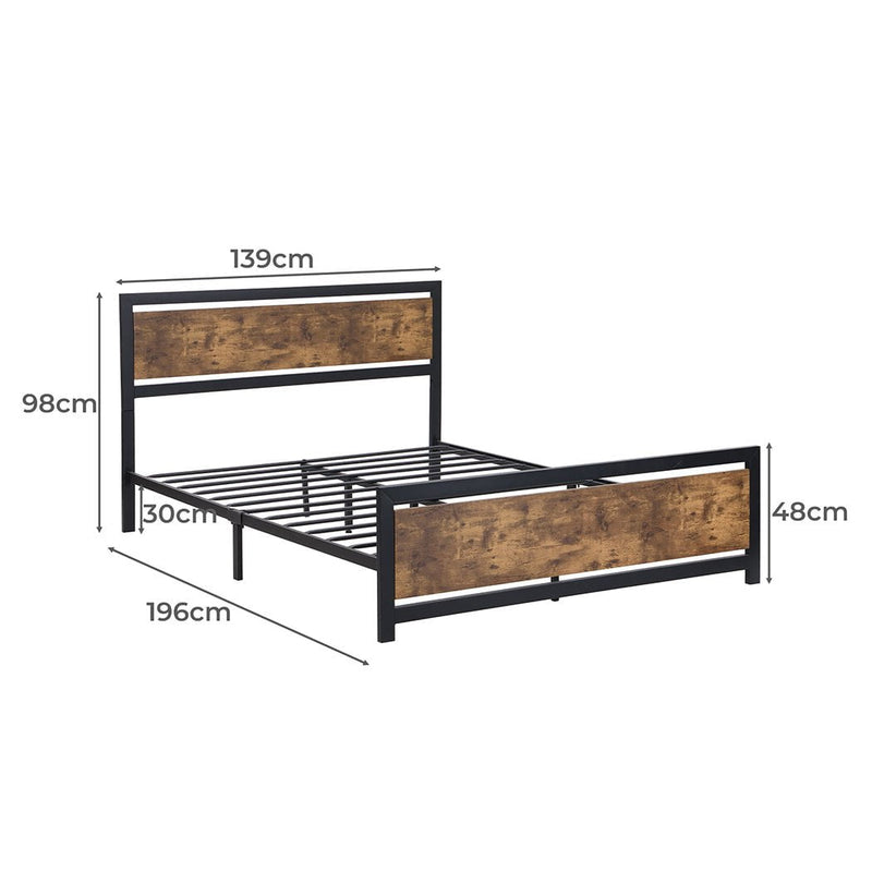 Levede Metal Bed Frame Mattress Base Platform Wooden Industrial  Double Rustic Payday Deals