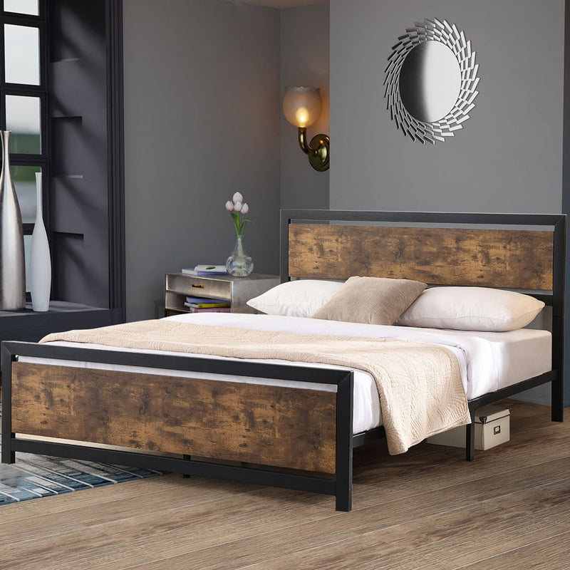 Levede Metal Bed Frame Mattress Base Platform Wooden Industrial  Double Rustic Payday Deals