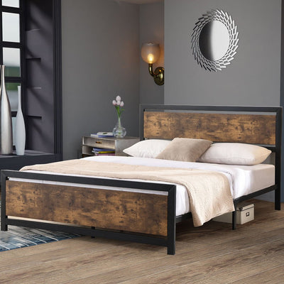 Levede Metal Bed Frame Mattress Base Platform Wooden Industrial Queen Rustic Payday Deals