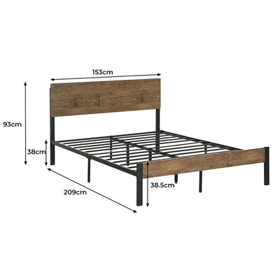 Levede Metal Bed Frame Queen Size Mattress Base Platform Wooden Headboard Brown Payday Deals