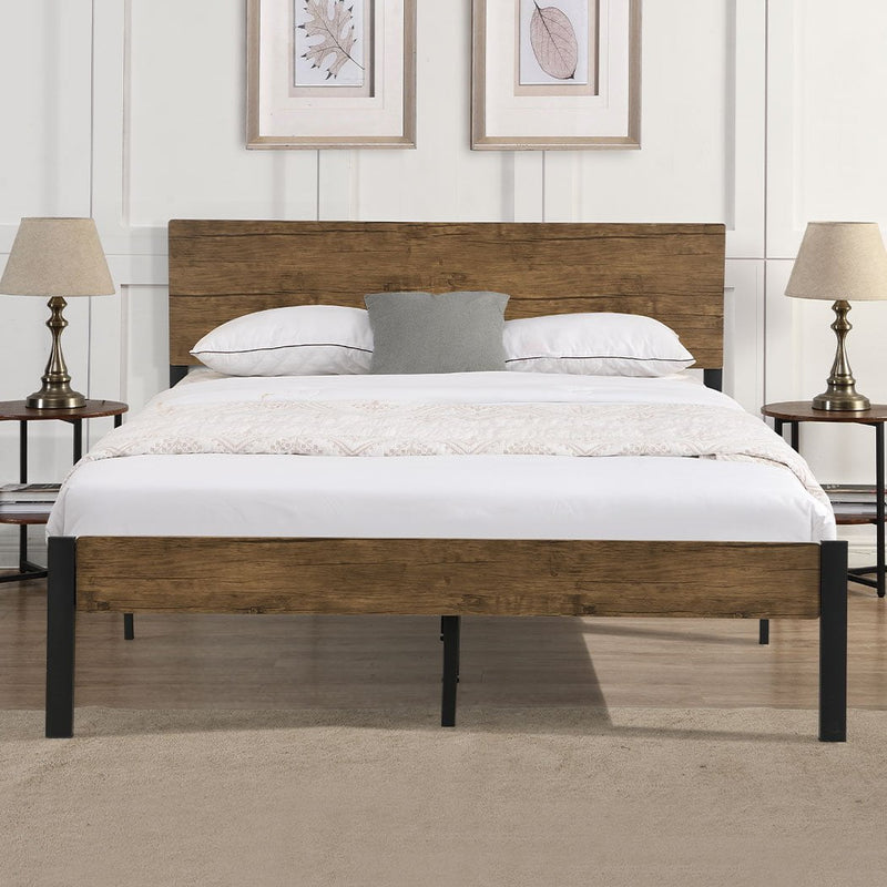 Levede Metal Bed Frame Queen Size Mattress Base Platform Wooden Headboard Brown Payday Deals