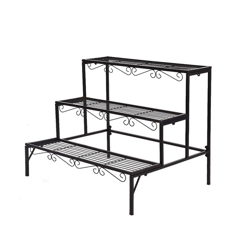 Levede Plant Stand 3 Tier Rectangle Metal Flower Pot Planter Corner Shelf Black Payday Deals