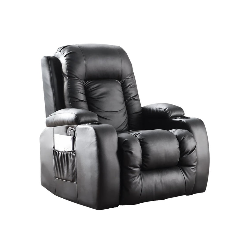 Levede Recliner Chair Electric Massage Chairs Leather Lounge Sofa Heated Black Payday Deals