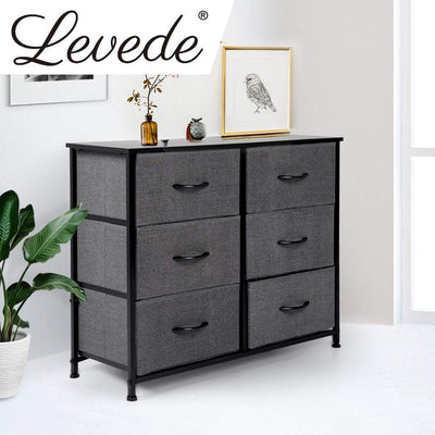 Levede Storage Cabinet Tower Chest of Drawers Dresser Tallboy 6 Drawer Dark Grey Payday Deals