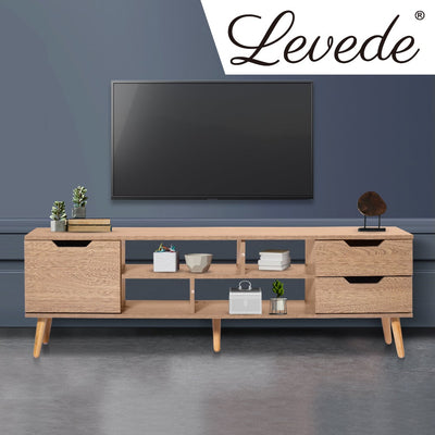 Levede TV Cabinet Entertainment Unit Stand Storage Drawer Wooden Shelf Oak 140cm Payday Deals