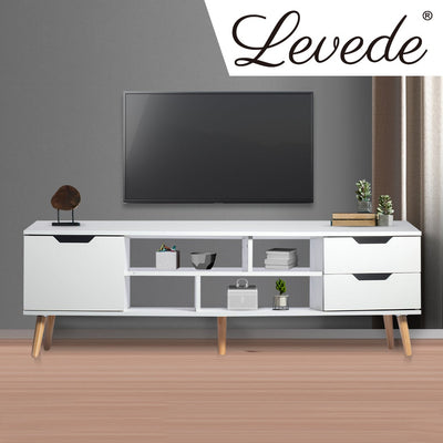 Levede TV Cabinet Entertainment Unit Stand Storage Drawers Wooden Shelf White Payday Deals