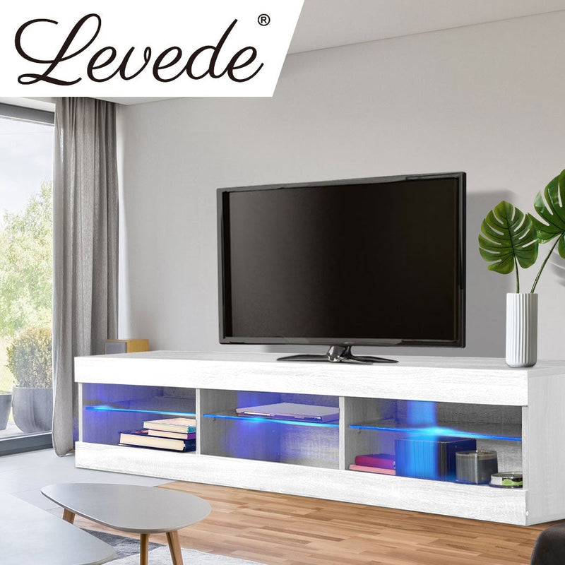 Levede TV Cabinet LED Entertainment Unit Storage Stand Cabinets Modern White Payday Deals