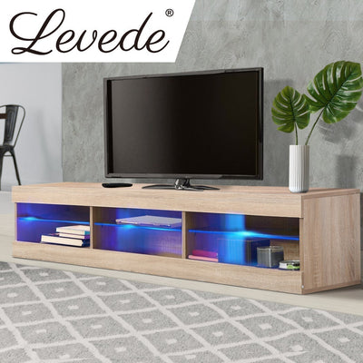 Levede TV Cabinet LED Entertainment Unit Storage Stand Cabinets Modern Wood Oak Payday Deals