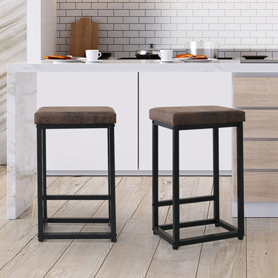 Levede Upholstered Bar Stools Backless Leather Metal Kitchen Counter Chairs x2 Payday Deals