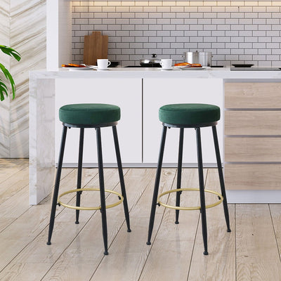 Levede Upholstered Swivel Bar Stools Backless Velvet Kitchen Counter Chairs x2 Payday Deals