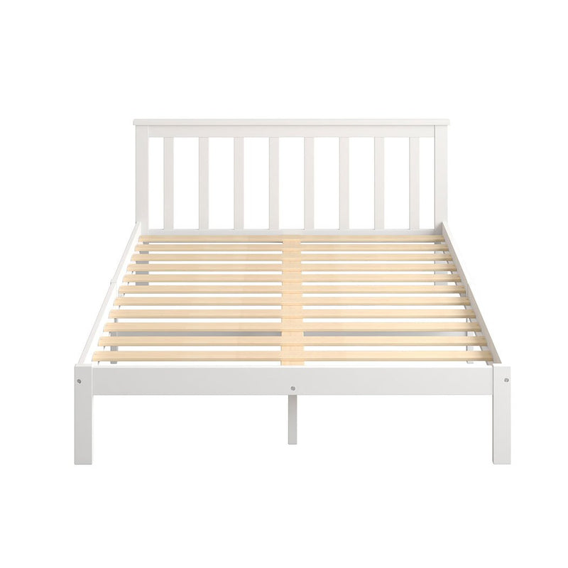 Levede Wooden Bed Frame Double Full Size Mattress Base Timber White Payday Deals