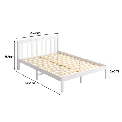 Levede Wooden Bed Frame Double Full Size Mattress Base Timber White Payday Deals