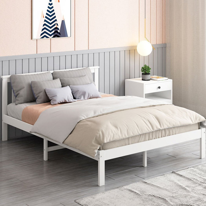 Levede Wooden Bed Frame Double Full Size Mattress Base Timber White Payday Deals