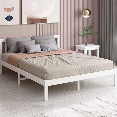 Levede Wooden Bed Frame Double Full Size Mattress Base Timber White Payday Deals