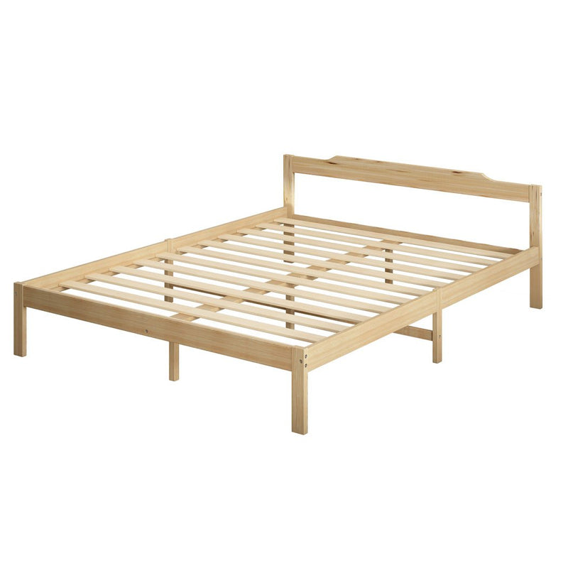 Levede Wooden Bed Frame Double Size Mattress Base Solid Timber Pine Wood Natural Payday Deals