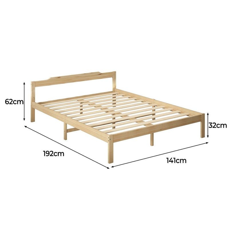 Levede Wooden Bed Frame Double Size Mattress Base Solid Timber Pine Wood Natural Payday Deals