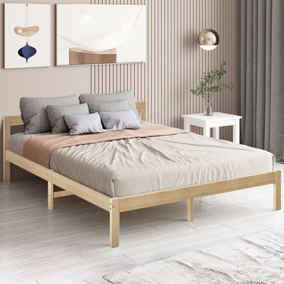 Levede Wooden Bed Frame Double Size Mattress Base Solid Timber Pine Wood Natural Payday Deals