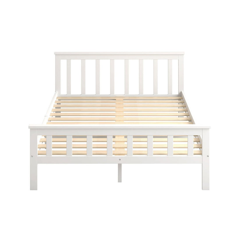 Levede Wooden Bed Frame Double Size Mattress Base Solid Timber Pine Wood White Payday Deals