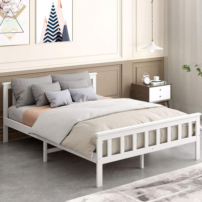 Levede Wooden Bed Frame Double Size Mattress Base Solid Timber Pine Wood White Payday Deals