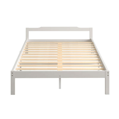 Levede Wooden Bed Frame Double Size Mattress Base Solid Timber Pine Wood White Payday Deals