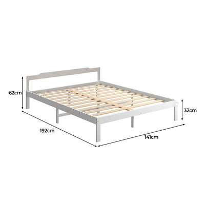 Levede Wooden Bed Frame Double Size Mattress Base Solid Timber Pine Wood White Payday Deals