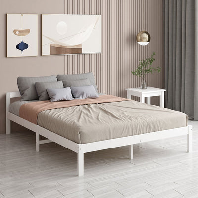 Levede Wooden Bed Frame Double Size Mattress Base Solid Timber Pine Wood White Payday Deals