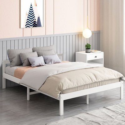 Levede Wooden Bed Frame Double Size Mattress Base Solid Timber Pine Wood White Payday Deals