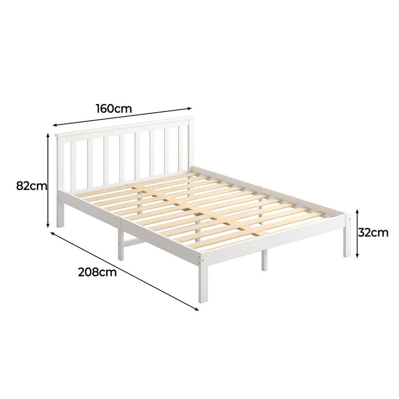 Levede Wooden Bed Frame Queen Full Size Mattress Base Timber White Payday Deals