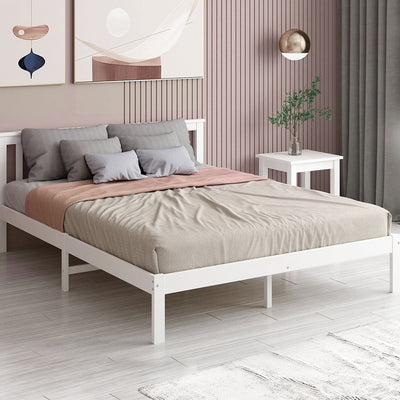 Levede Wooden Bed Frame Queen Full Size Mattress Base Timber White Payday Deals