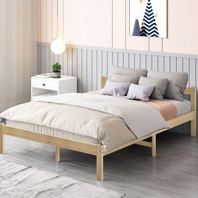 Levede Wooden Bed Frame Queen Size Mattress Base Solid Timber Pine Wood Natural Payday Deals