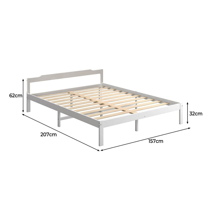 Levede Wooden Bed Frame Queen Size Mattress Base Solid Timber Pine Wood White Payday Deals