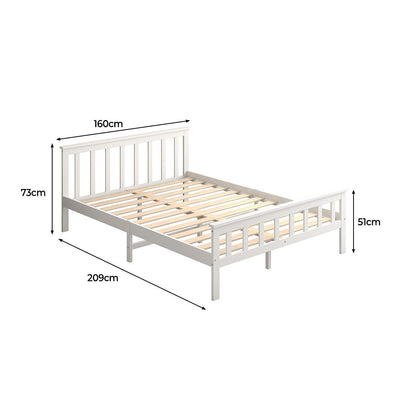 Levede Wooden Bed Frame Queen Size Mattress Base Solid Timber Pine Wood White Payday Deals