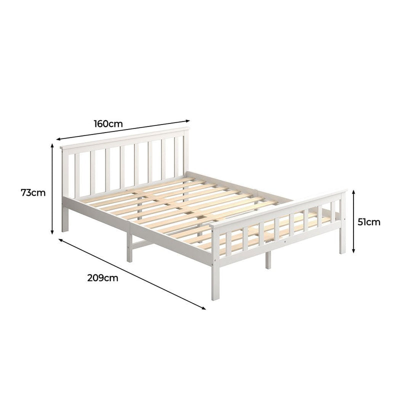 Levede Wooden Bed Frame Queen Size Mattress Base Solid Timber Pine Wood White Payday Deals