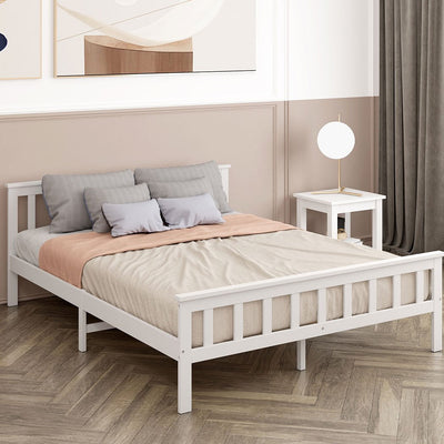 Levede Wooden Bed Frame Queen Size Mattress Base Solid Timber Pine Wood White Payday Deals