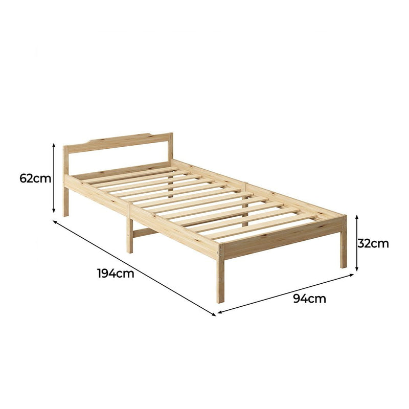 Levede Wooden Bed Frame Single Size Mattress Base Solid Timber Pine Wood Natural Payday Deals